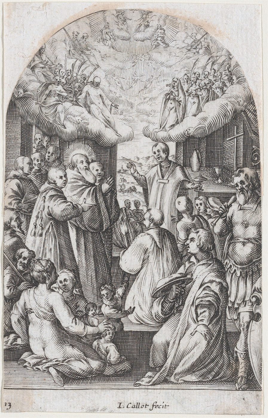 Der Tod des heiligen Benedikt, Radierung von Jacques Callot nach Giovanni De Vecchi. The Metropolitan Museum of Art, New York.