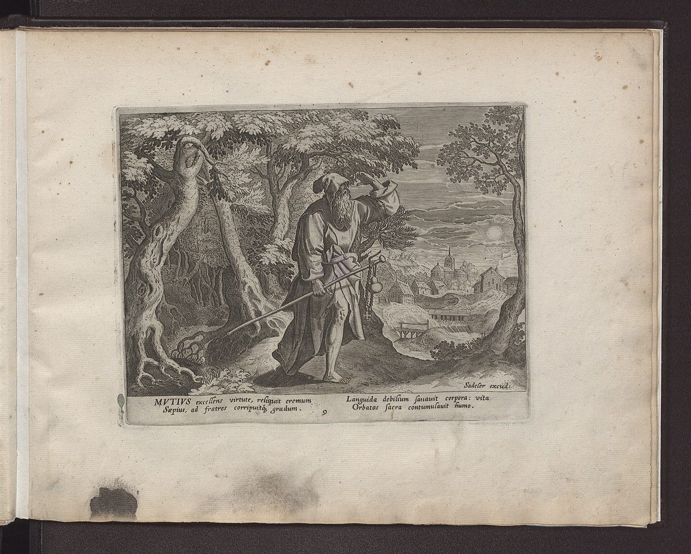 L’ermite Mucius soigne les corps des malades, gravure de Jan Sadeler d’après Maerten de Vos, Solitudo sive Vitae Patrum eremicolarum, 1594.